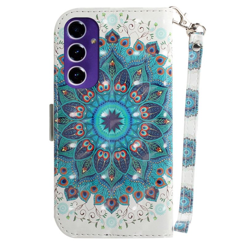 Läderfodral Samsung Galaxy S24 Fe Telefonfodral Grön Mandala Med Rem