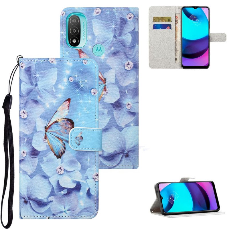 Fodral Moto G71 5G Med Kedjar Strappy Diamond Butterflies