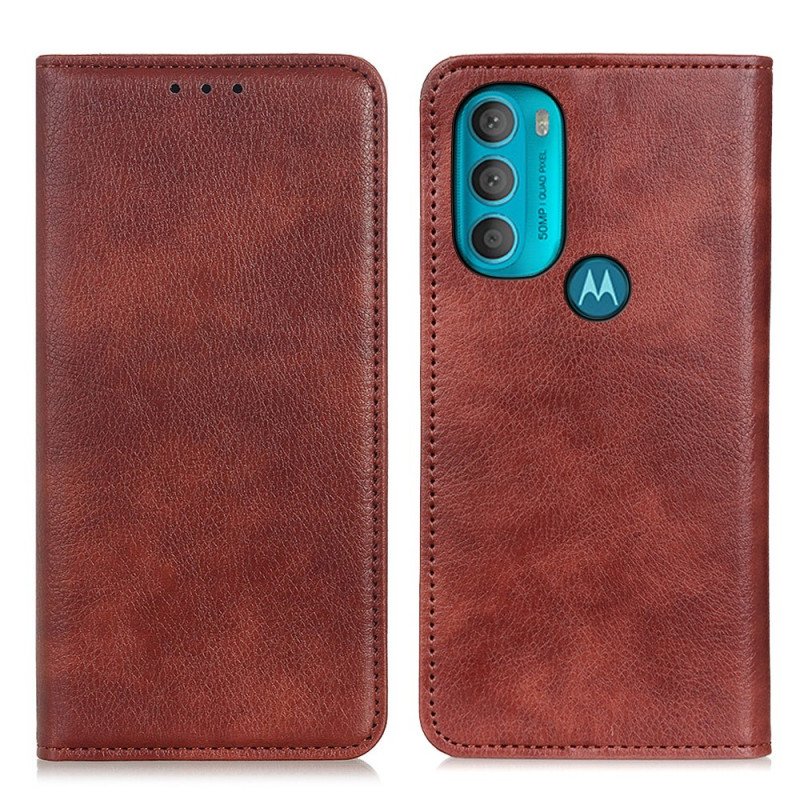 Folio-fodral Moto G71 5G Läderfodral Texturerat Delat Läder