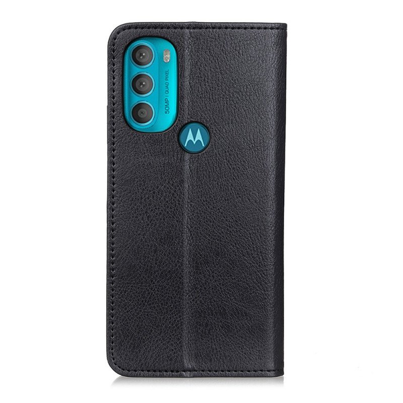 Folio-fodral Moto G71 5G Läderfodral Texturerat Delat Läder