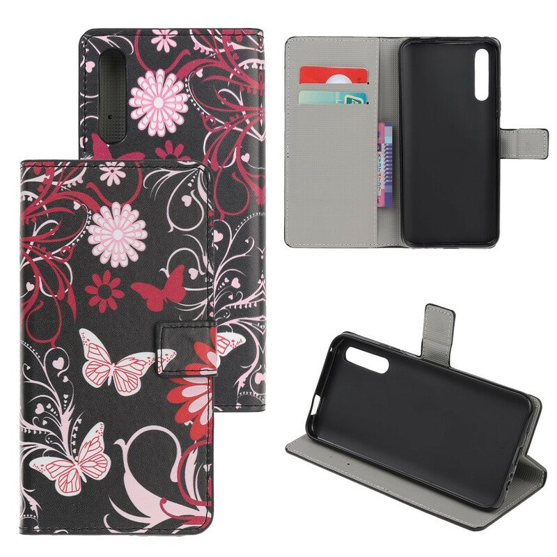 Folio-fodral Huawei P Smart S Fjärilar Och Blommor