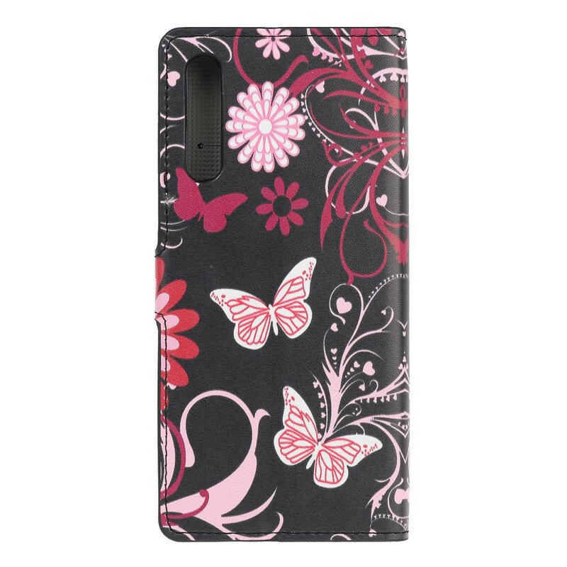 Folio-fodral Huawei P Smart S Fjärilar Och Blommor