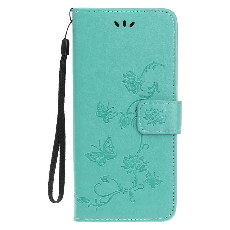 Folio-fodral Huawei P Smart S Med Kedjar Fjärilar Och Blommor Rem