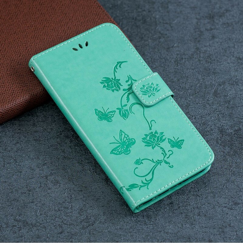 Folio-fodral Huawei P Smart S Med Kedjar Fjärilar Och Blommor Rem