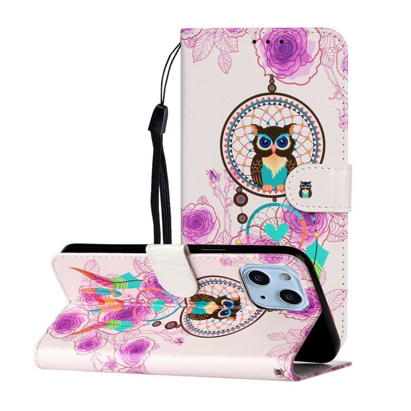 Fodral iPhone 13 Mini Med Kedjar Strappy Owl Mandala