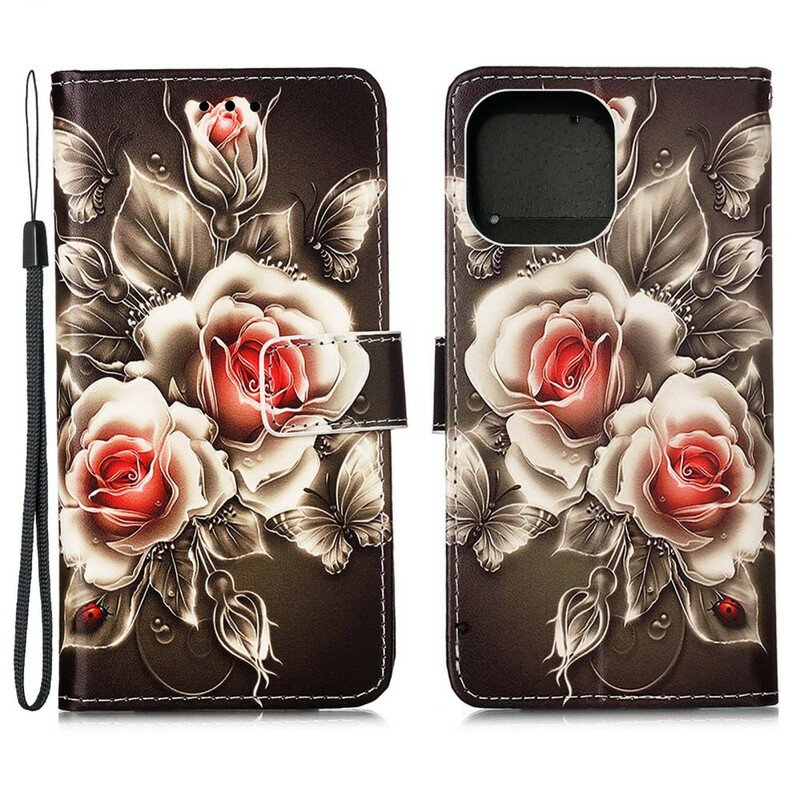 Folio-fodral iPhone 13 Mini Gyllene Rosor