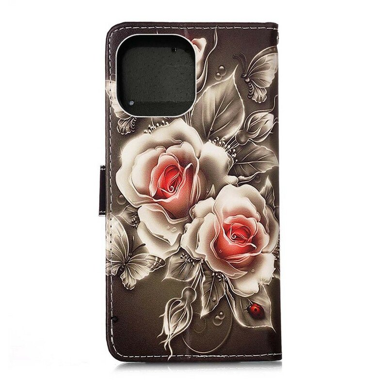 Folio-fodral iPhone 13 Mini Gyllene Rosor