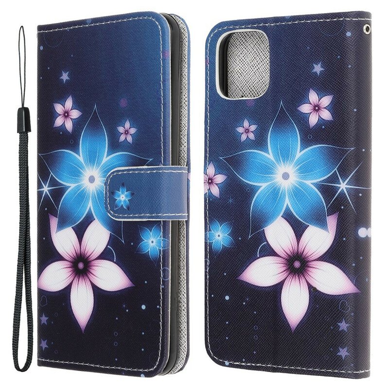 Folio-fodral iPhone 13 Mini Med Kedjar Lunar Strap Blommor