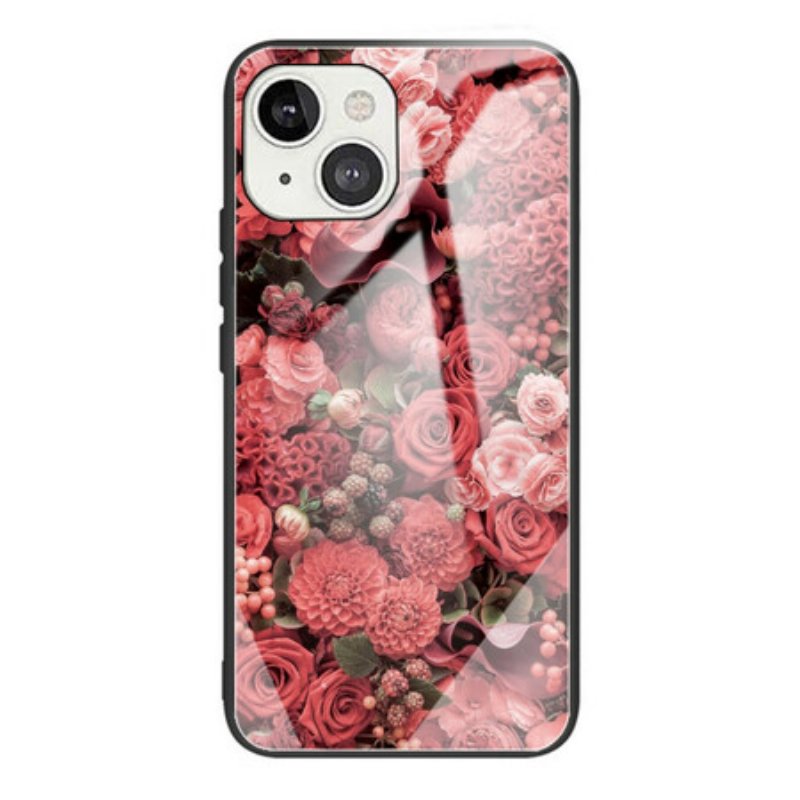 Skal iPhone 13 Mini Rosa Blommor Härdat Glas