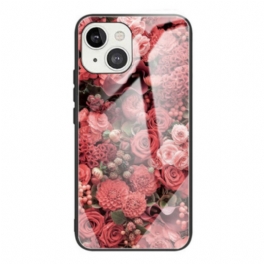 Skal iPhone 13 Mini Rosa Blommor Härdat Glas