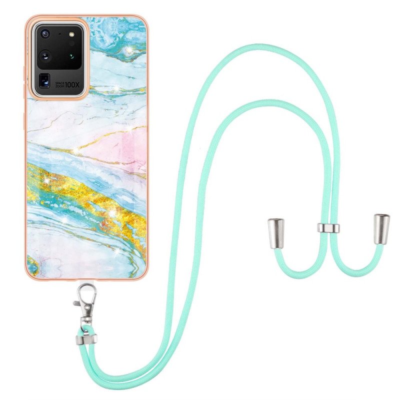 Mobilskal Samsung Galaxy S20 Ultra Med Snodd Cord Marble Design