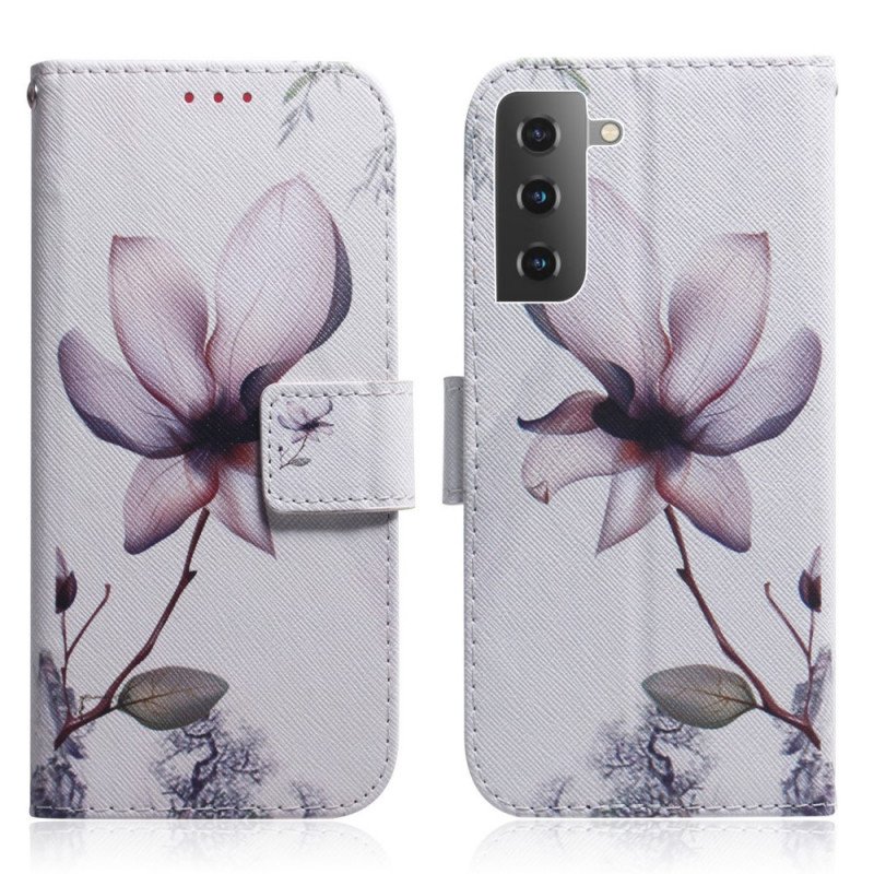 Läderfodral Samsung Galaxy S22 5G Blomma Dusty Pink