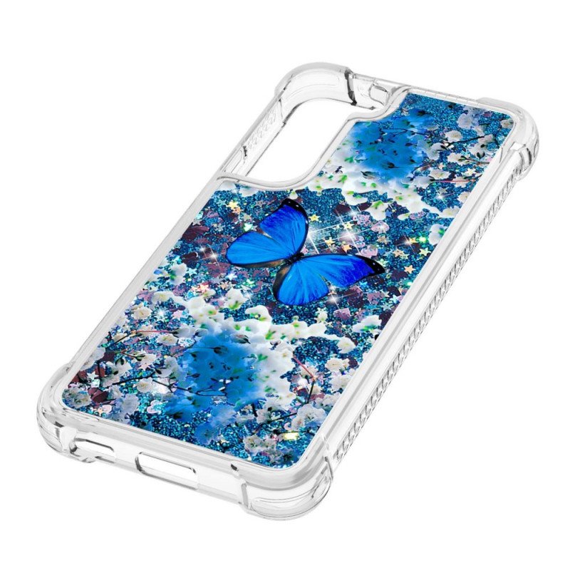 Skal Samsung Galaxy S22 5G Glitter Blå Fjärilar