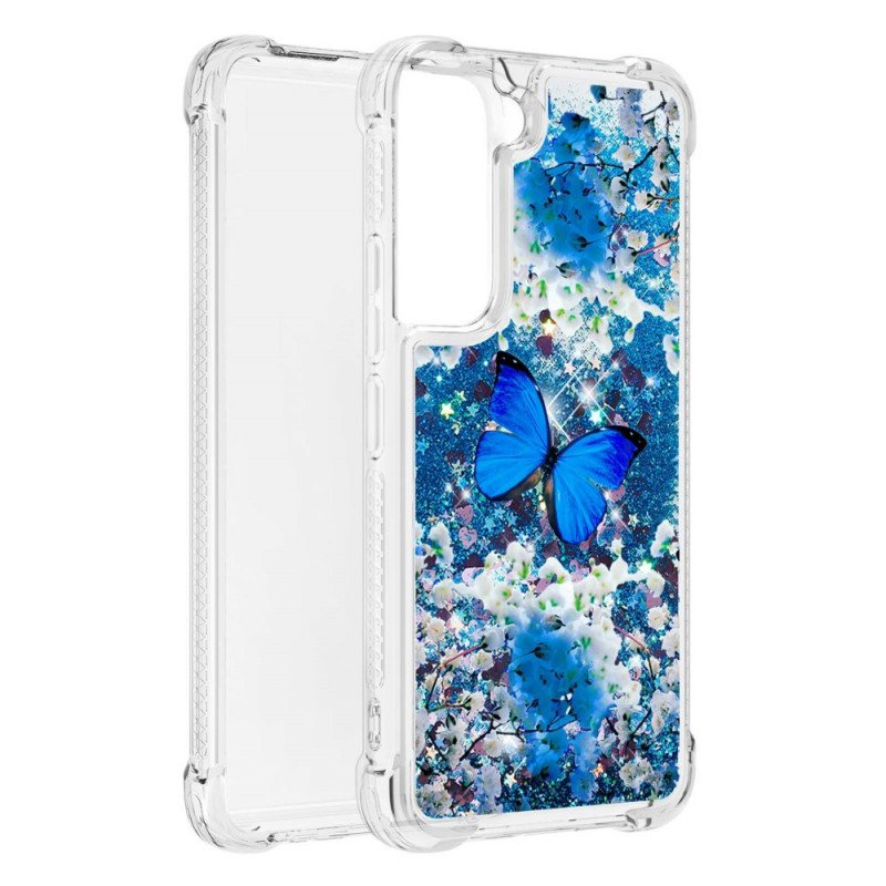 Skal Samsung Galaxy S22 5G Glitter Blå Fjärilar