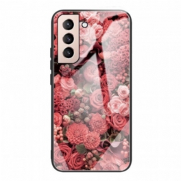 Skal Samsung Galaxy S22 5G Rosa Blommor Härdat Glas