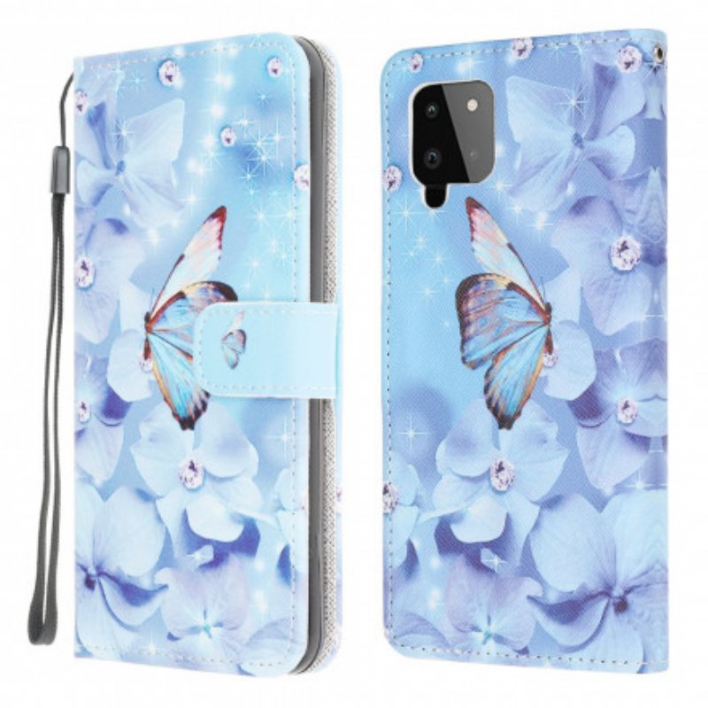 Fodral Samsung Galaxy A22 Med Kedjar Strappy Diamond Butterflies