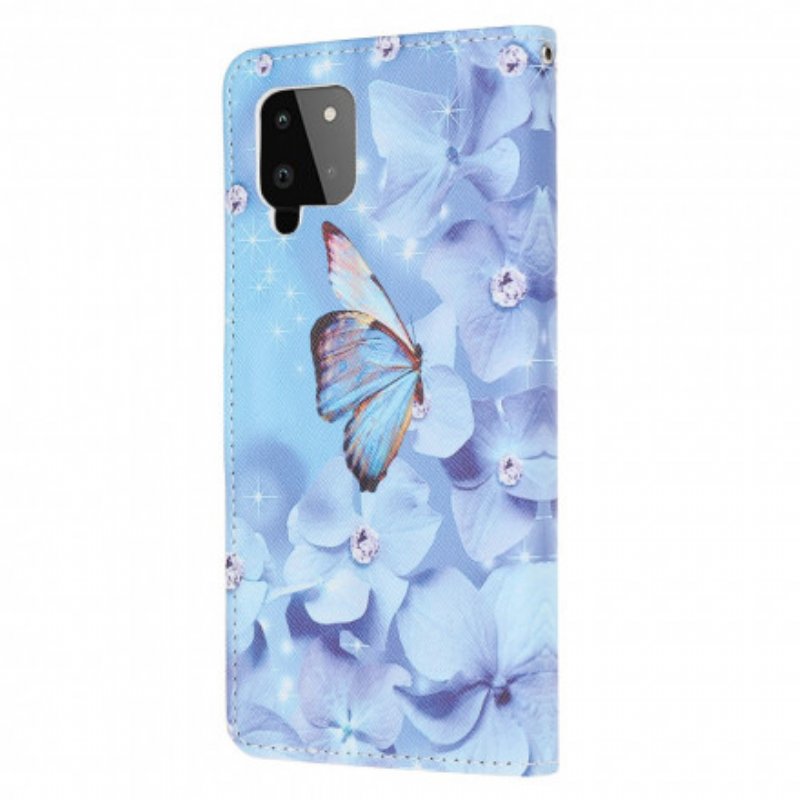 Fodral Samsung Galaxy A22 Med Kedjar Strappy Diamond Butterflies