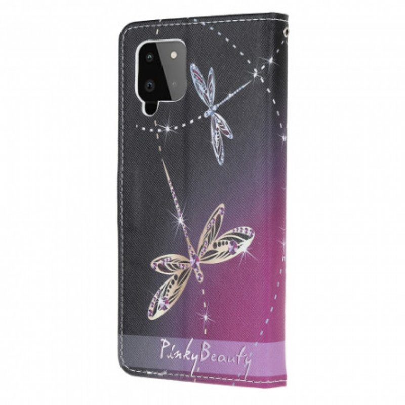 Fodral Samsung Galaxy A22 Med Kedjar Strappy Dragonflies