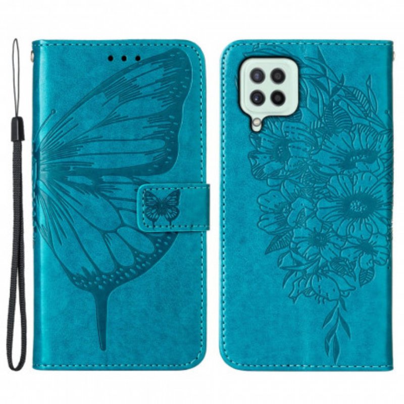 Folio-fodral Samsung Galaxy A22 Butterfly Design Med Lanyard