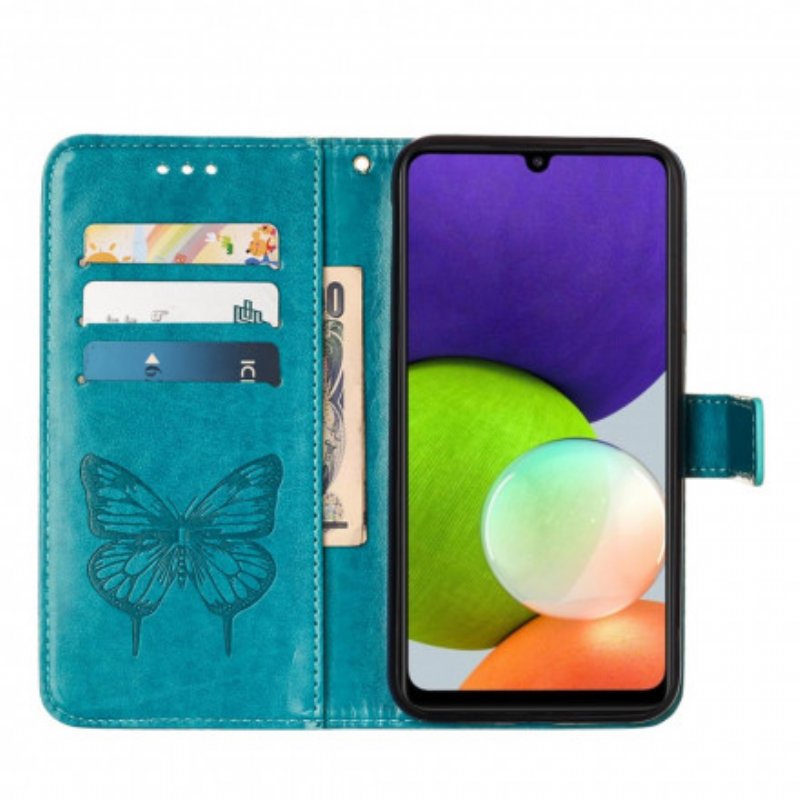 Folio-fodral Samsung Galaxy A22 Butterfly Design Med Lanyard