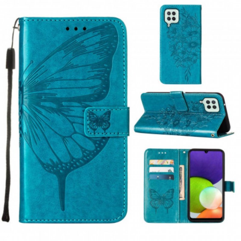 Folio-fodral Samsung Galaxy A22 Butterfly Design Med Lanyard