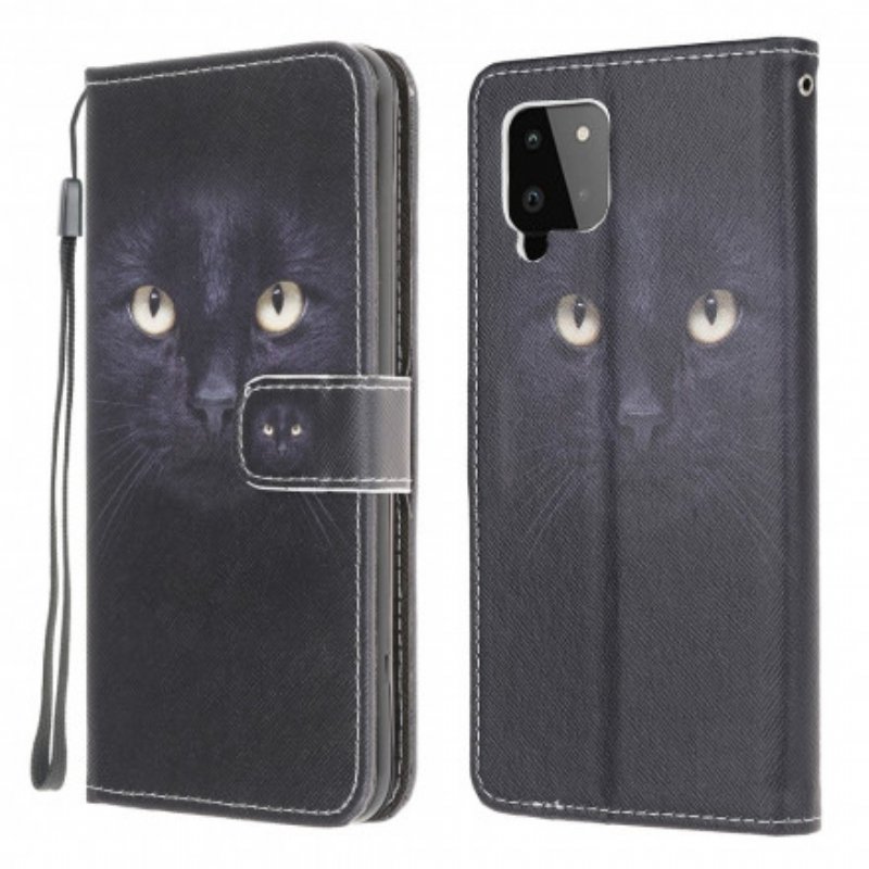 Folio-fodral Samsung Galaxy A22 Med Kedjar Strappy Black Cat Eyes