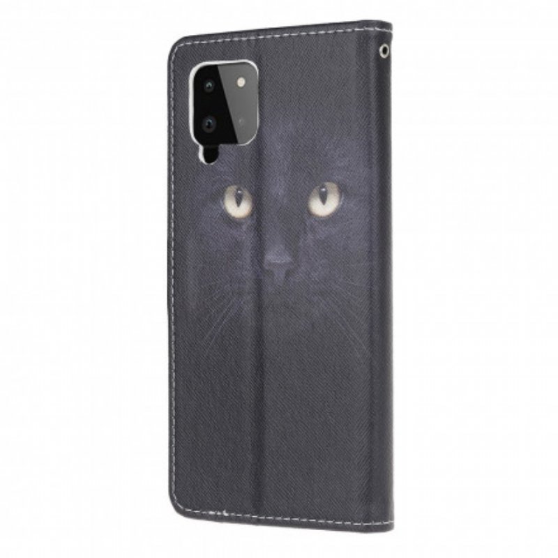 Folio-fodral Samsung Galaxy A22 Med Kedjar Strappy Black Cat Eyes