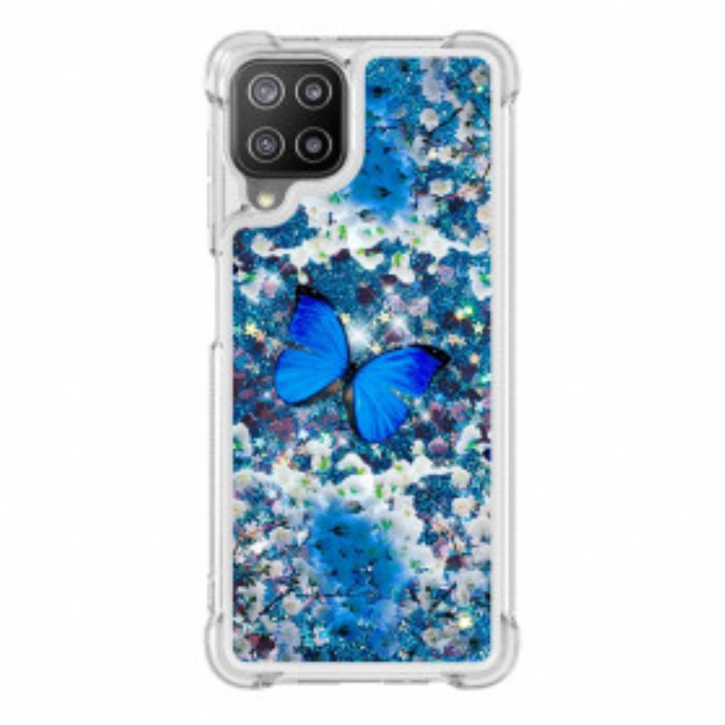 Skal Samsung Galaxy A22 Glitter Blå Fjärilar