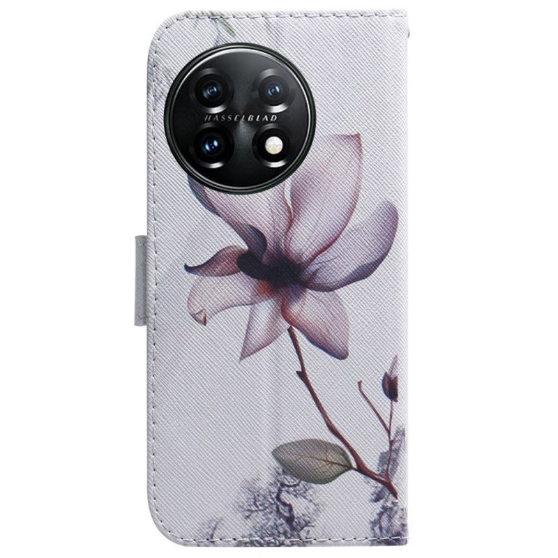 Läderfodral OnePlus 11 5G Blomma Dusty Pink