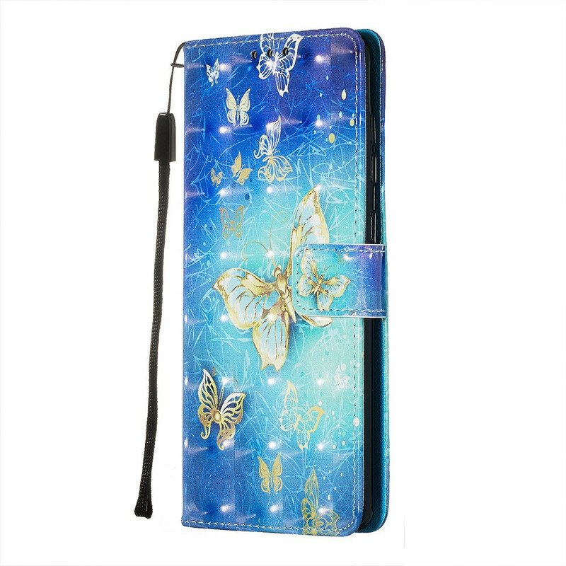 Fodral Samsung Galaxy A71 Golden Butterflies Lanyard