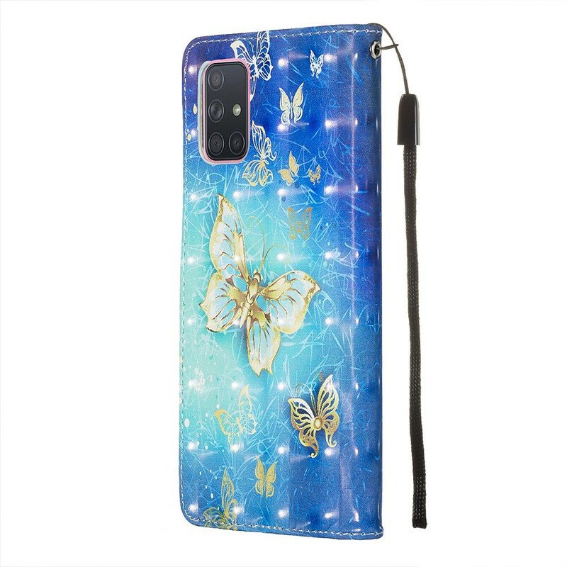 Fodral Samsung Galaxy A71 Golden Butterflies Lanyard