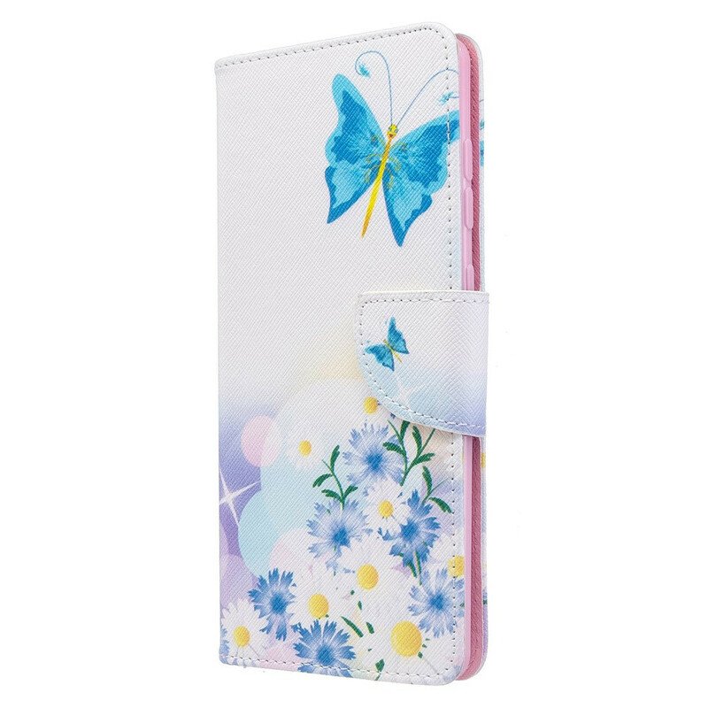 Fodral Samsung Galaxy A71 Målade Fjärilar Och Blommor