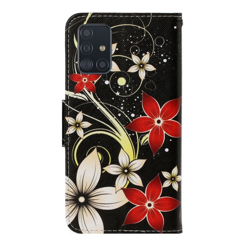 Fodral Samsung Galaxy A71 Med Kedjar Färgglada Strappy Blommor