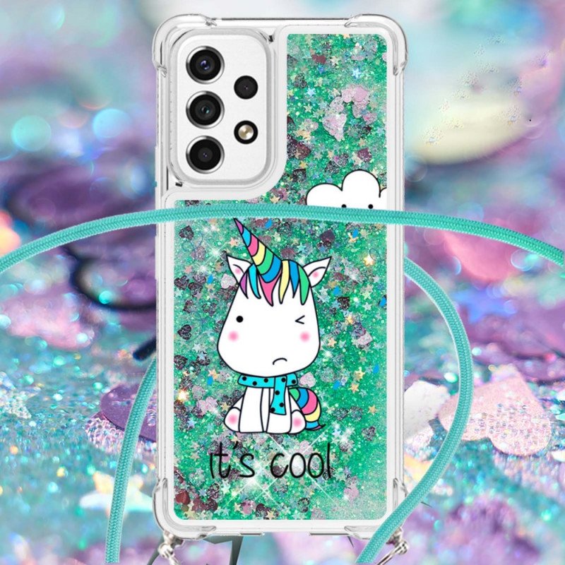 Skal Samsung Galaxy A53 5G Med Snodd Unicorn Glitter Dragsko