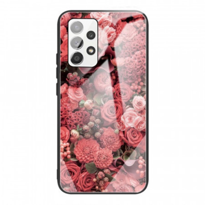 Skal Samsung Galaxy A53 5G Rosa Blommor Härdat Glas