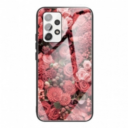 Skal Samsung Galaxy A53 5G Rosa Blommor Härdat Glas