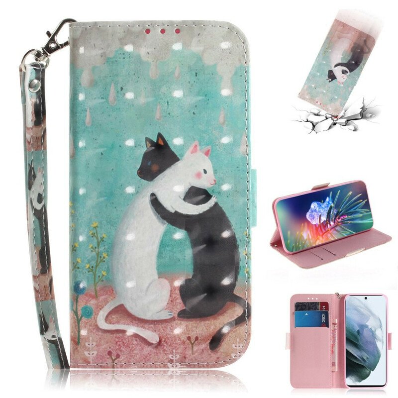 Fodral Samsung Galaxy S21 FE Med Kedjar Strappy Cat Friends