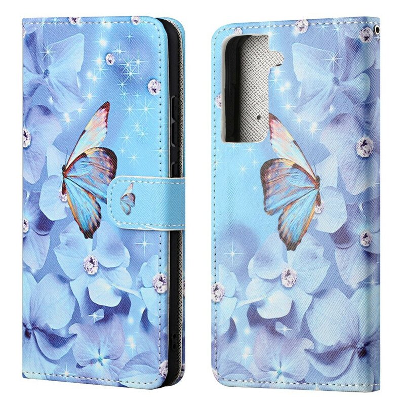 Fodral Samsung Galaxy S21 FE Med Kedjar Strappy Diamond Butterflies