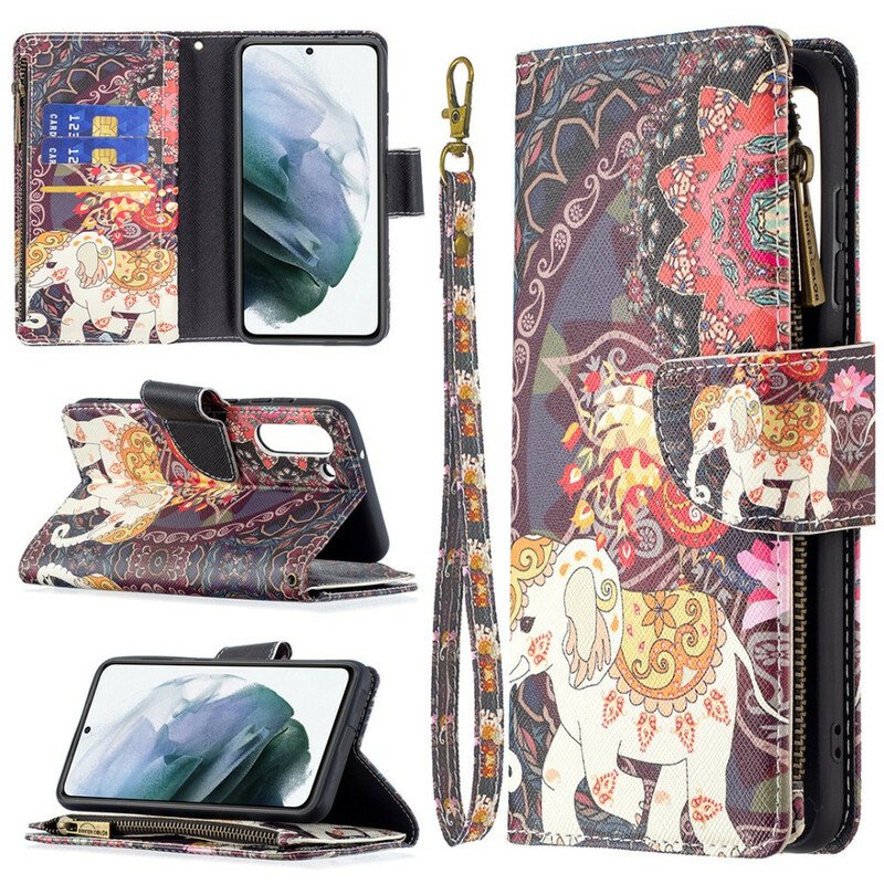 Folio-fodral Samsung Galaxy S21 FE Elephant Zip-ficka