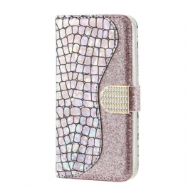 Folio-fodral Samsung Galaxy S21 FE Krokodil Diamanter