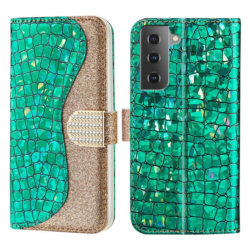 Folio-fodral Samsung Galaxy S21 FE Krokodil Diamanter