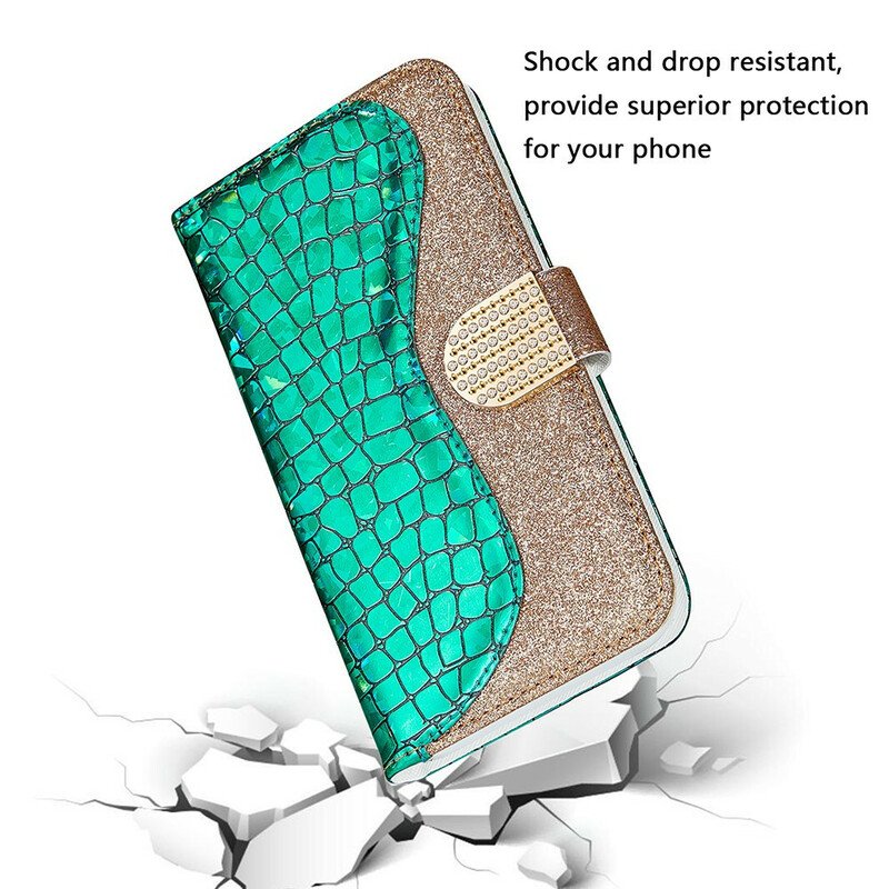 Folio-fodral Samsung Galaxy S21 FE Krokodil Diamanter