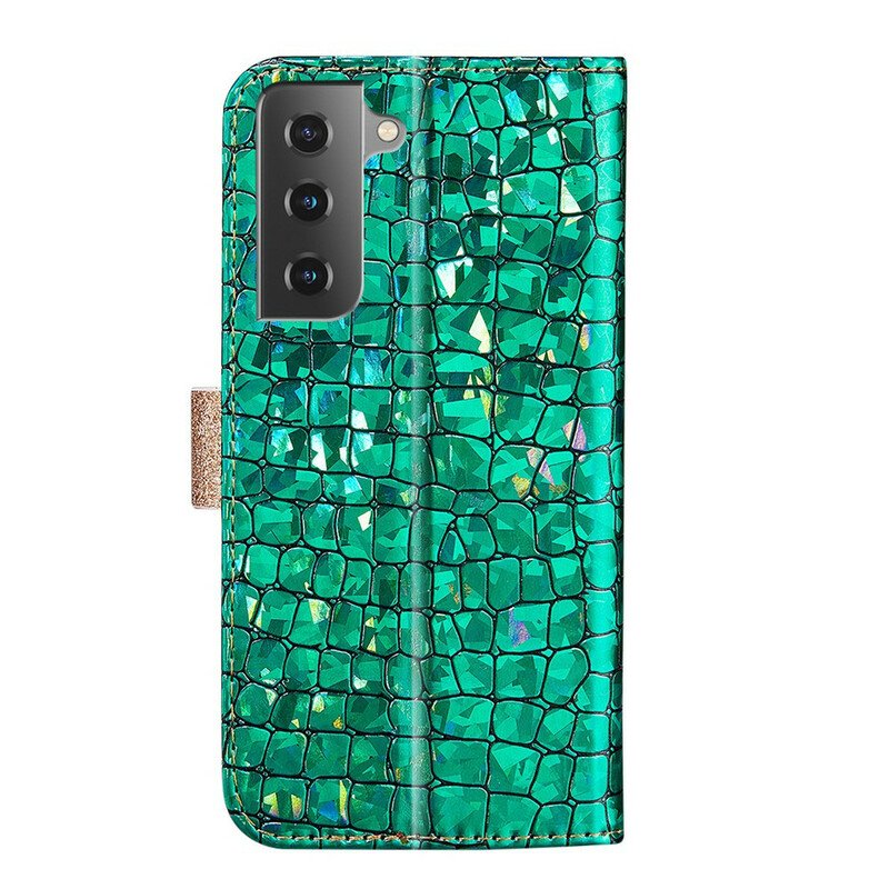 Folio-fodral Samsung Galaxy S21 FE Krokodil Diamanter