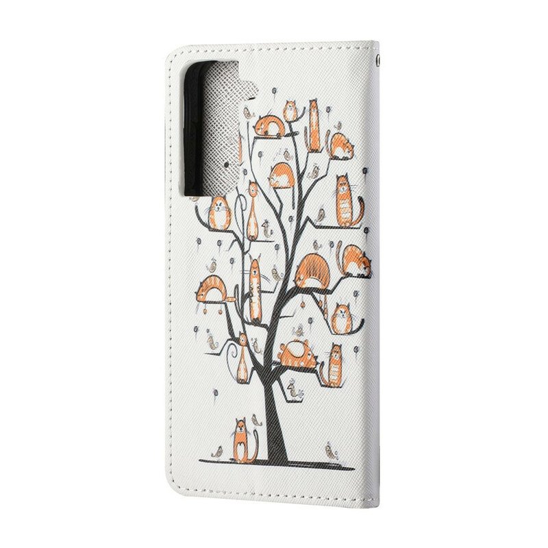 Folio-fodral Samsung Galaxy S21 FE Med Kedjar Funky Cats Med Rem