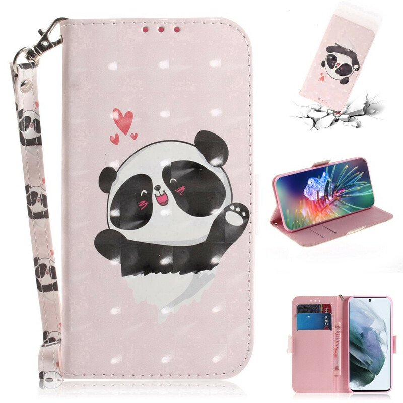 Folio-fodral Samsung Galaxy S21 FE Med Kedjar Panda Love Med Snodd