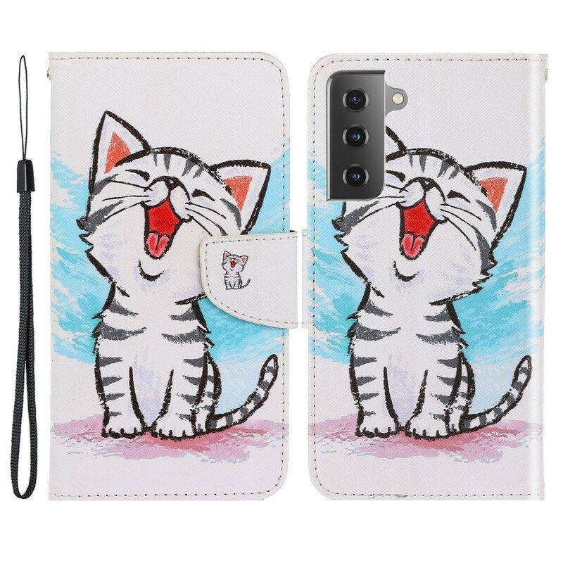 Folio-fodral Samsung Galaxy S21 FE Med Kedjar Strappy Color Kitten