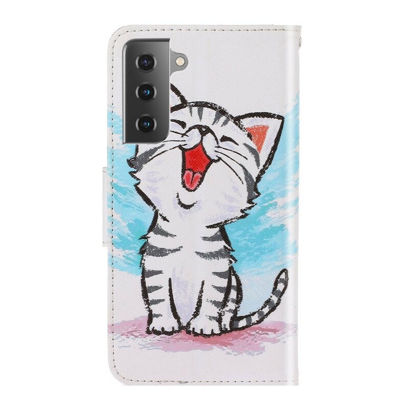 Folio-fodral Samsung Galaxy S21 FE Med Kedjar Strappy Color Kitten