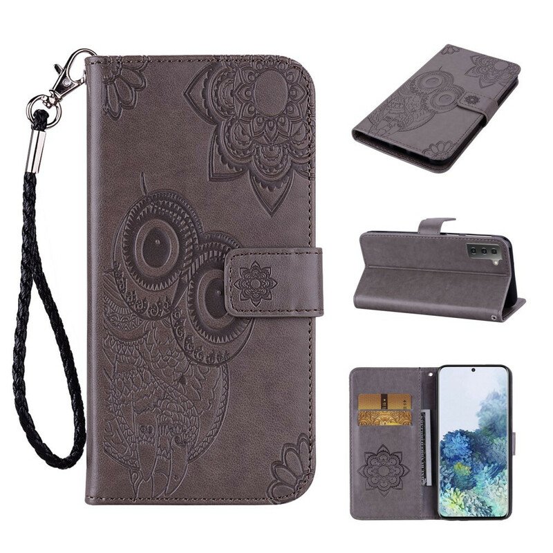 Folio-fodral Samsung Galaxy S21 FE Uggla Mandala Och Lanyard