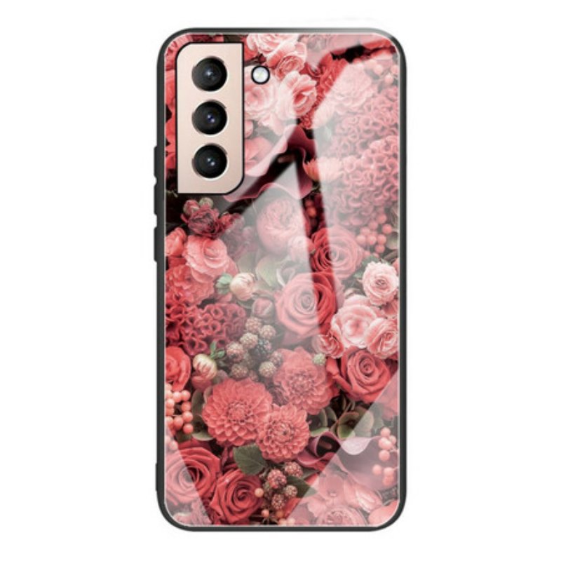 Skal Samsung Galaxy S21 FE Rosa Blommor Härdat Glas