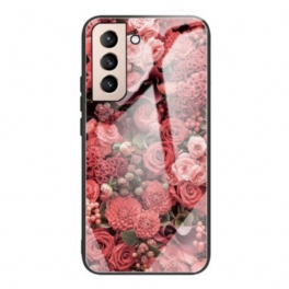 Skal Samsung Galaxy S21 FE Rosa Blommor Härdat Glas